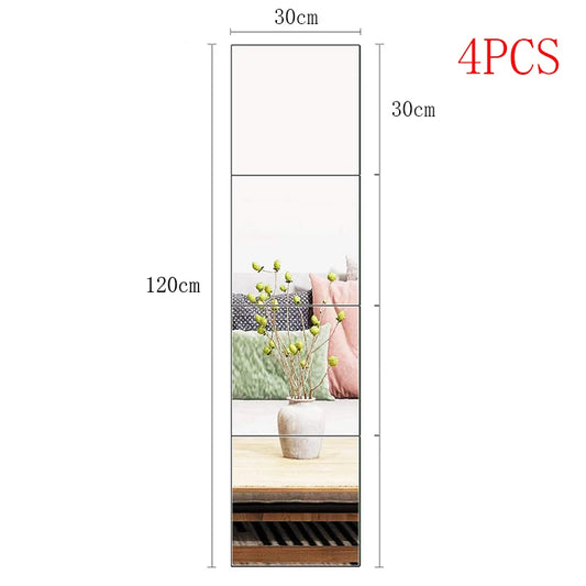 4Pcs 3D Self-Adhesive Mirror Stickers Flexible Thicken DIY Art Mirrors Acrylic Wall Decorations for Door Wardrobe Bathroom Home